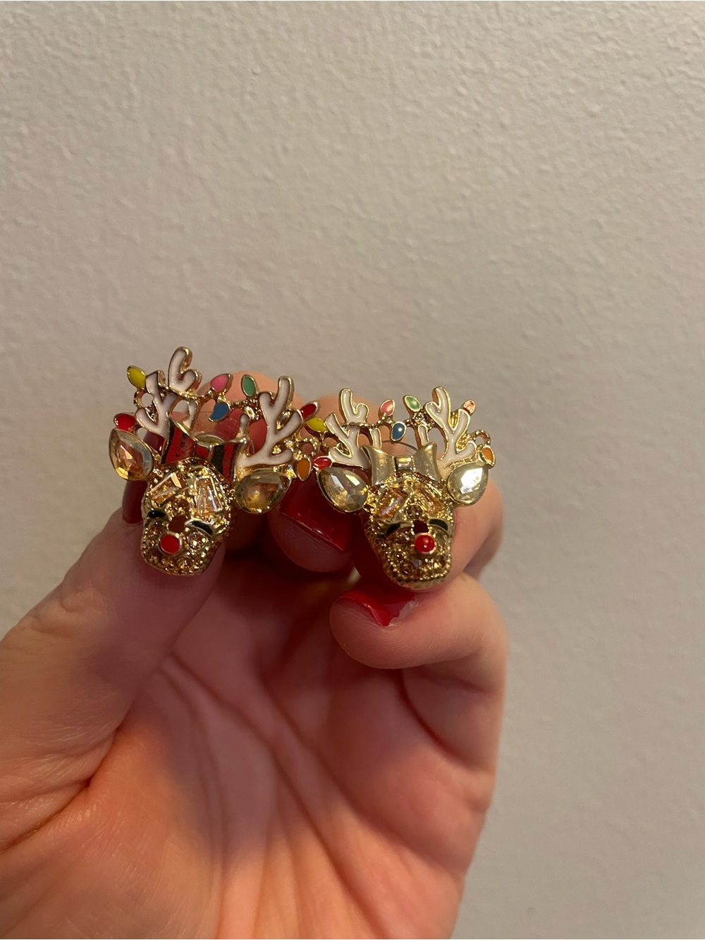 BaubleBar Gold Reindeer Stud Earrings with Multicolor Enamel Antlers